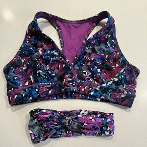 Zumba 2 Piece Mashed Up Sports Bra Medium and matching Headband Perfectly Purple